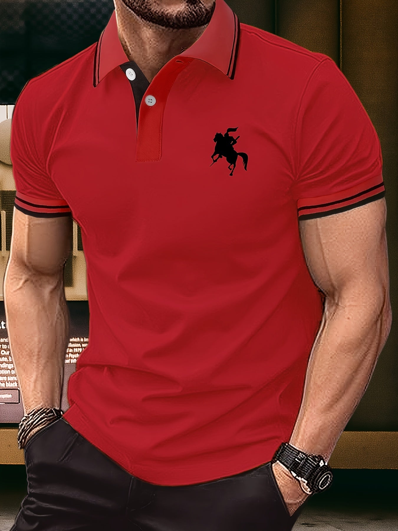 Men's Fashion Horse Riding Knight Pattern Henley Shirt | Product Universal