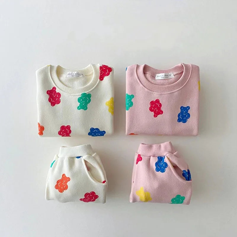 Cute Colourful Gummy Bears Tracksuit Baby Girl Sweet Loose Pullover Sweatshirts+