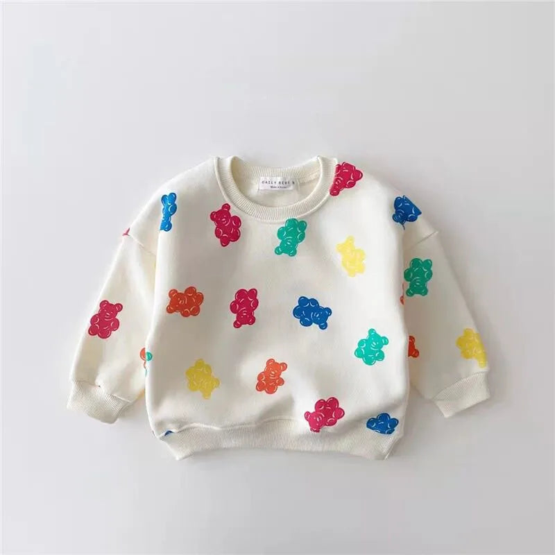 Cute Colourful Gummy Bears Tracksuit Baby Girl Sweet Loose Pullover Sweatshirts+