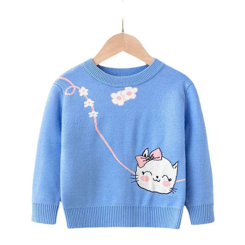 Little maven Kids Clothes 2024 Winter Autumn Baby Girls Children's Clothing Pink Sweater Casual Cartoon Cats 2-7 years