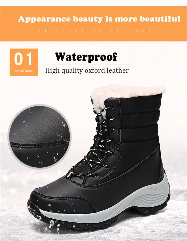 Winter Shoes Waterproof Boots Women Snow Boots Plush Warm Ankle Boots