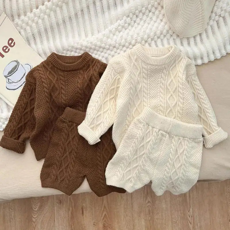 Autumn Winter Children Knitted Twist Sweater Set Kid Boy Girl