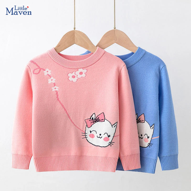 Little maven Kids Clothes 2024 Winter Autumn Baby Girls Children's Clothing Pink Sweater Casual Cartoon Cats 2-7 years