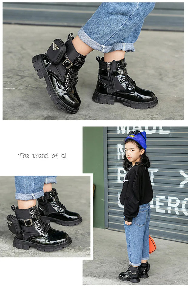 Botines Kids Boots Fashion Patent Leather Girl Shoes British