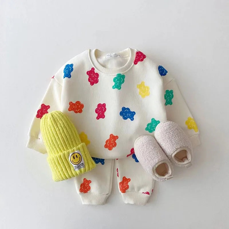 Cute Colourful Gummy Bears Tracksuit Baby Girl Sweet Loose Pullover Sweatshirts+