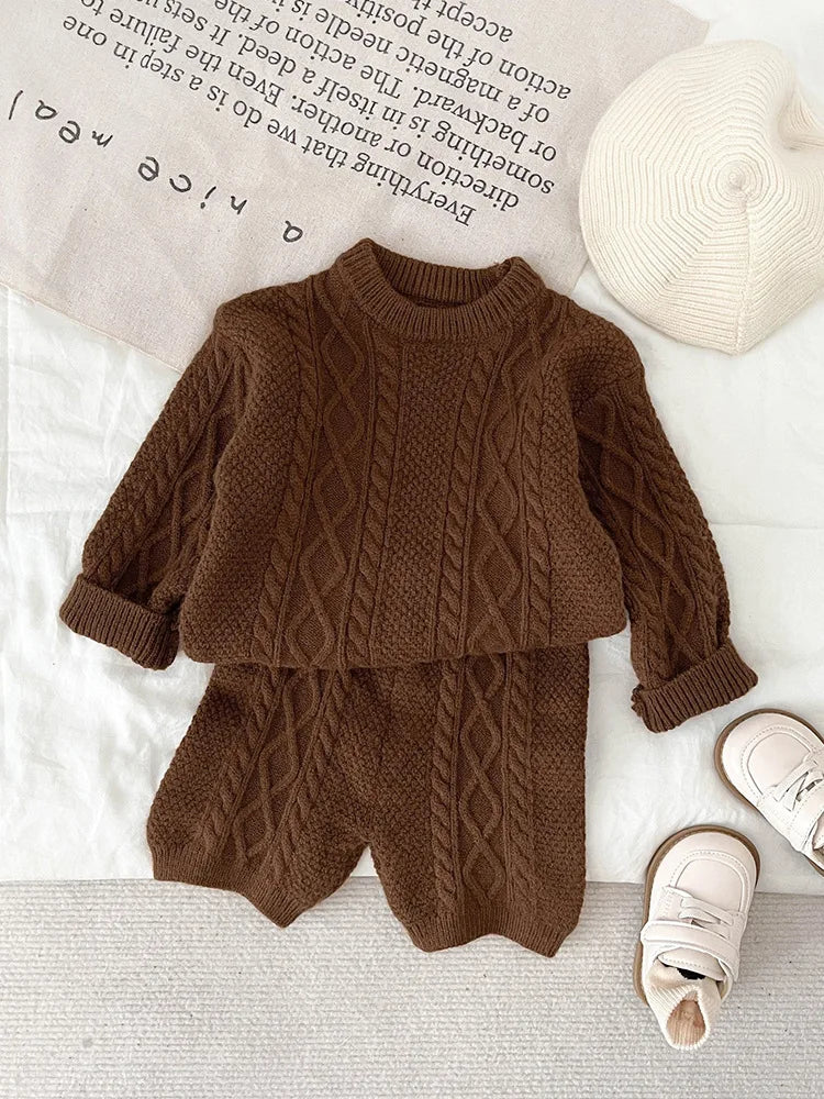 Autumn Winter Children Knitted Twist Sweater Set Kid Boy Girl