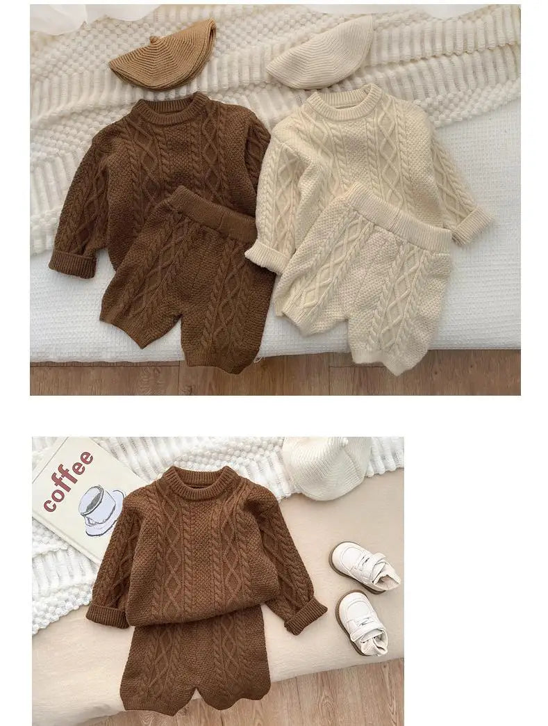 Autumn Winter Children Knitted Twist Sweater Set Kid Boy Girl