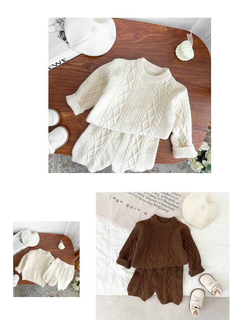 Autumn Winter Children Knitted Twist Sweater Set Kid Boy Girl