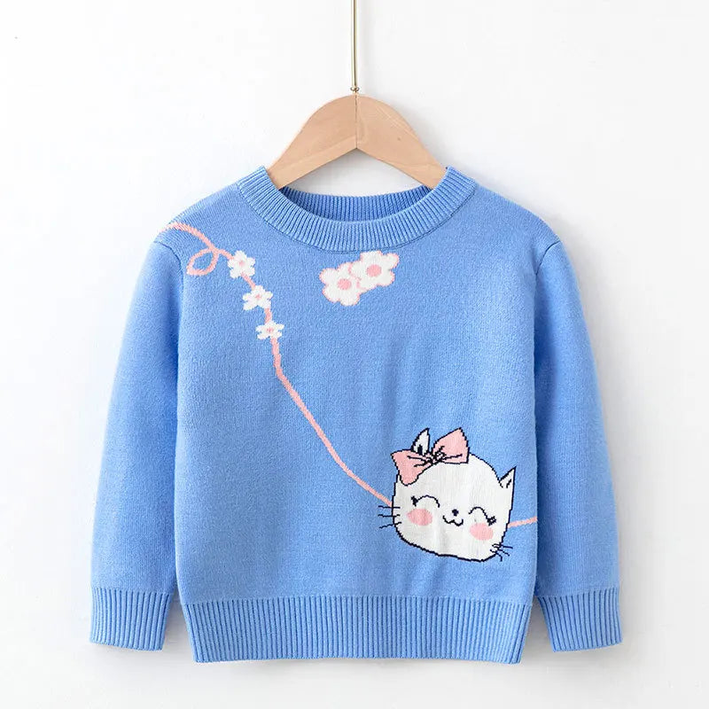 Little maven Kids Clothes 2024 Winter Autumn Baby Girls Children's Clothing Pink Sweater Casual Cartoon Cats 2-7 years