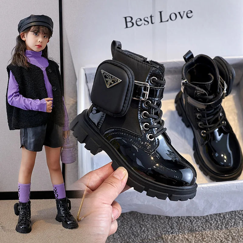 Botines Kids Boots Fashion Patent Leather Girl Shoes British