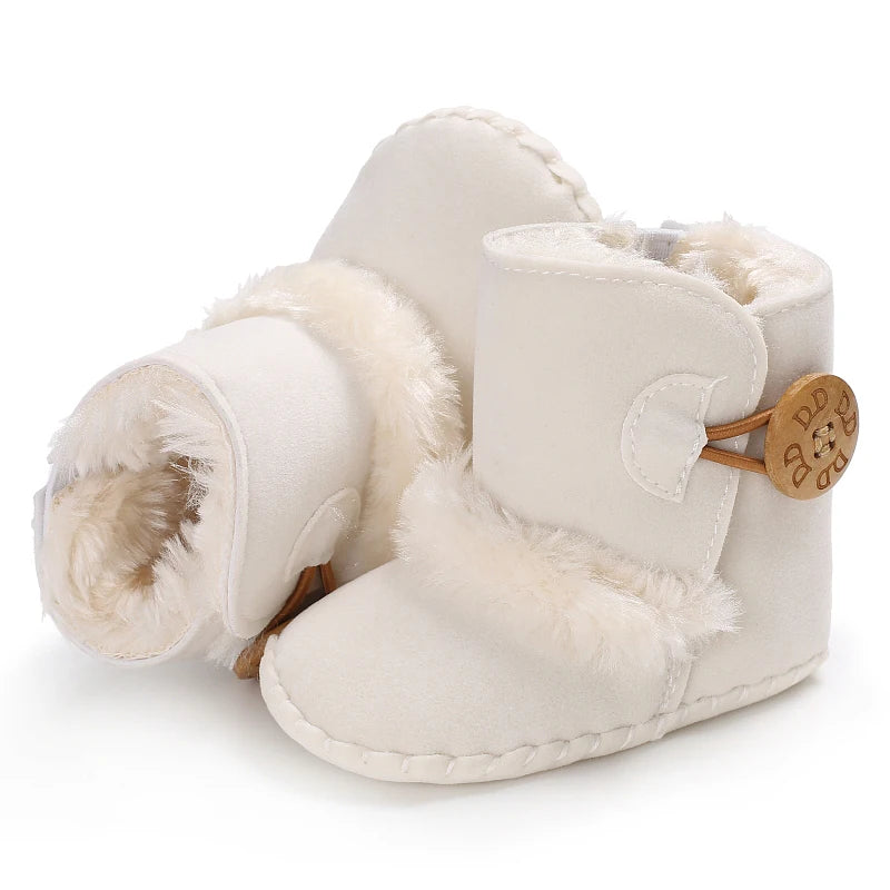 Boots Baby Girl Boys Winter Warm Shoes Solid Fashion Toddler Fuzzy Balls First Walkers Kid Shoes 0-18M