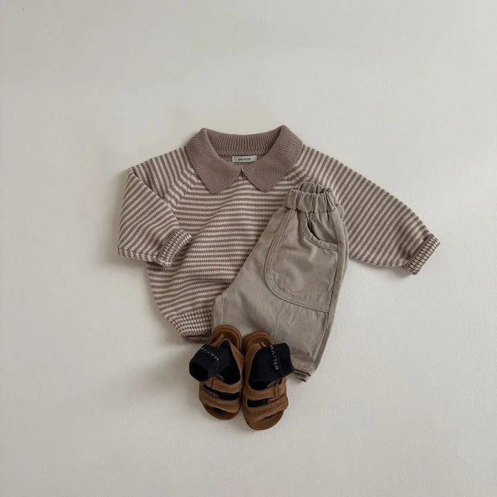 Sweater Kids Boys Girls Vintage Striped Lapel Sweater Cotton Baby Casual Polo Shirts