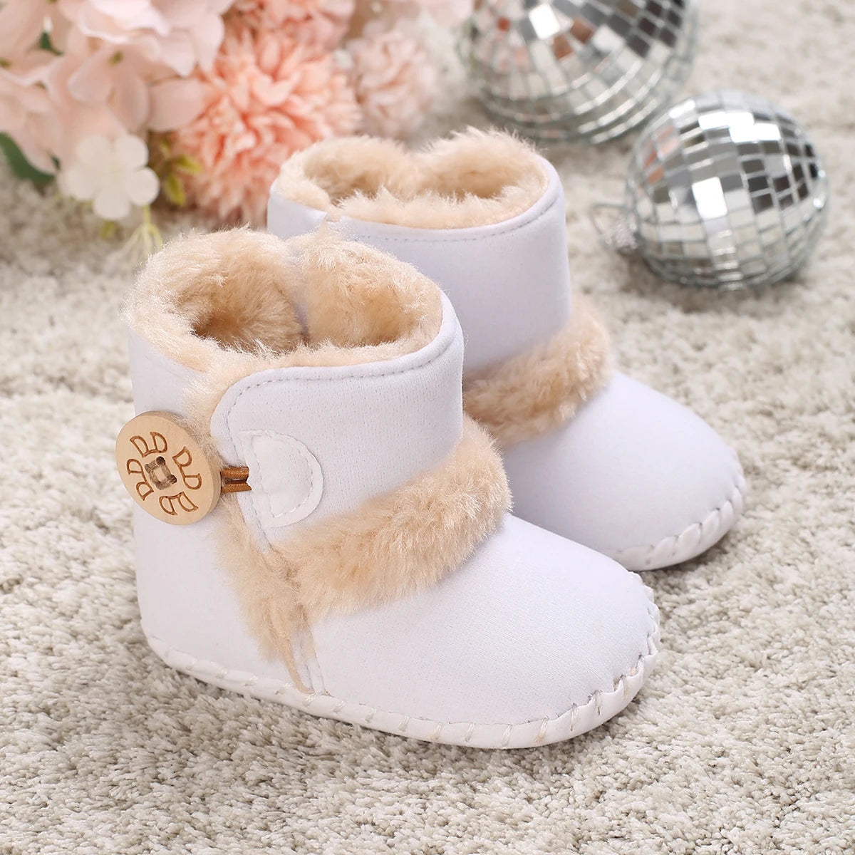 Boots Baby Girl Boys Winter Warm Shoes Solid Fashion Toddler Fuzzy Balls First Walkers Kid Shoes 0-18M