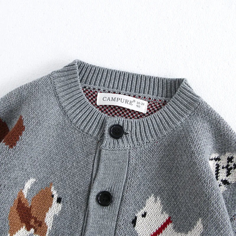 MILANCEL Spring Children's Sweater Jacket 1-8 Y Jacquard Cute Dog Boys