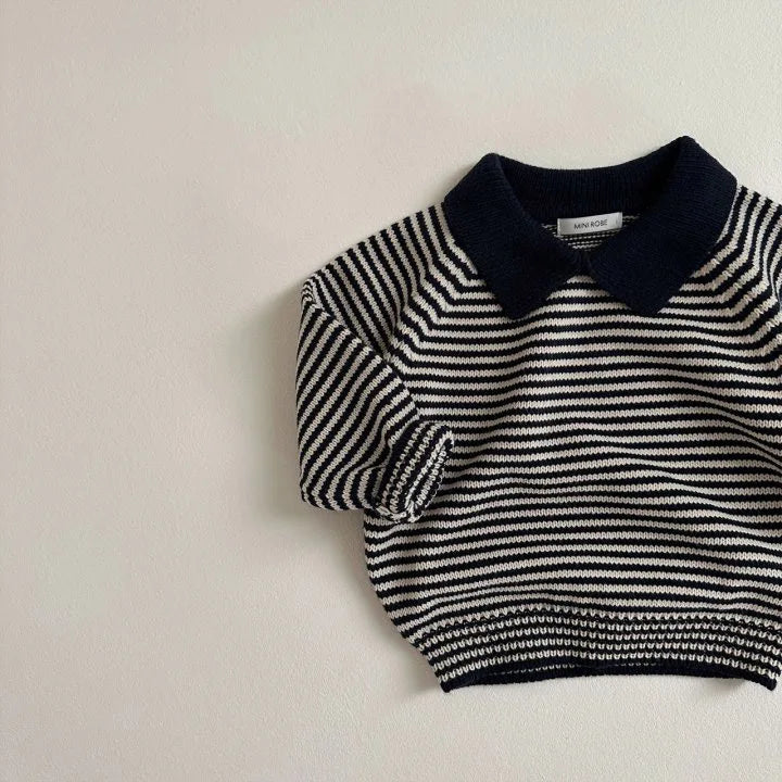 Sweater Kids Boys Girls Vintage Striped Lapel Sweater Cotton Baby Casual Polo Shirts