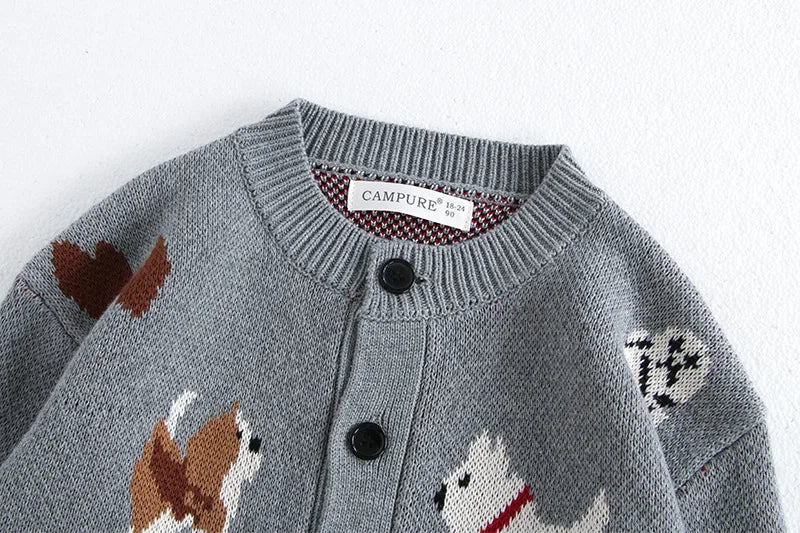 MILANCEL Spring Children's Sweater Jacket 1-8 Y Jacquard Cute Dog Boys