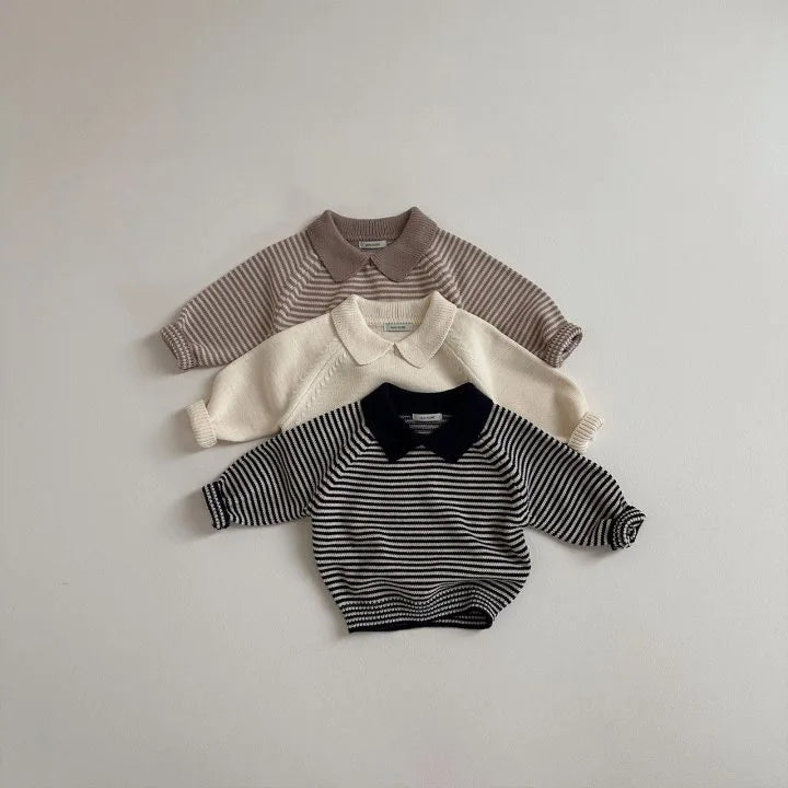 Sweater Kids Boys Girls Vintage Striped Lapel Sweater Cotton Baby Casual Polo Shirts