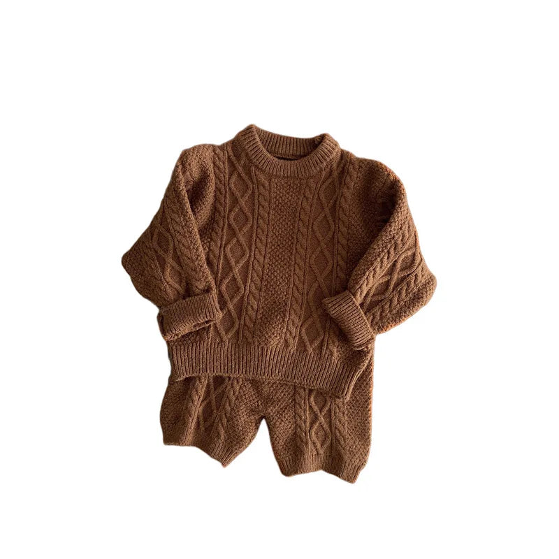 Autumn Winter Children Knitted Twist Sweater Set Kid Boy Girl