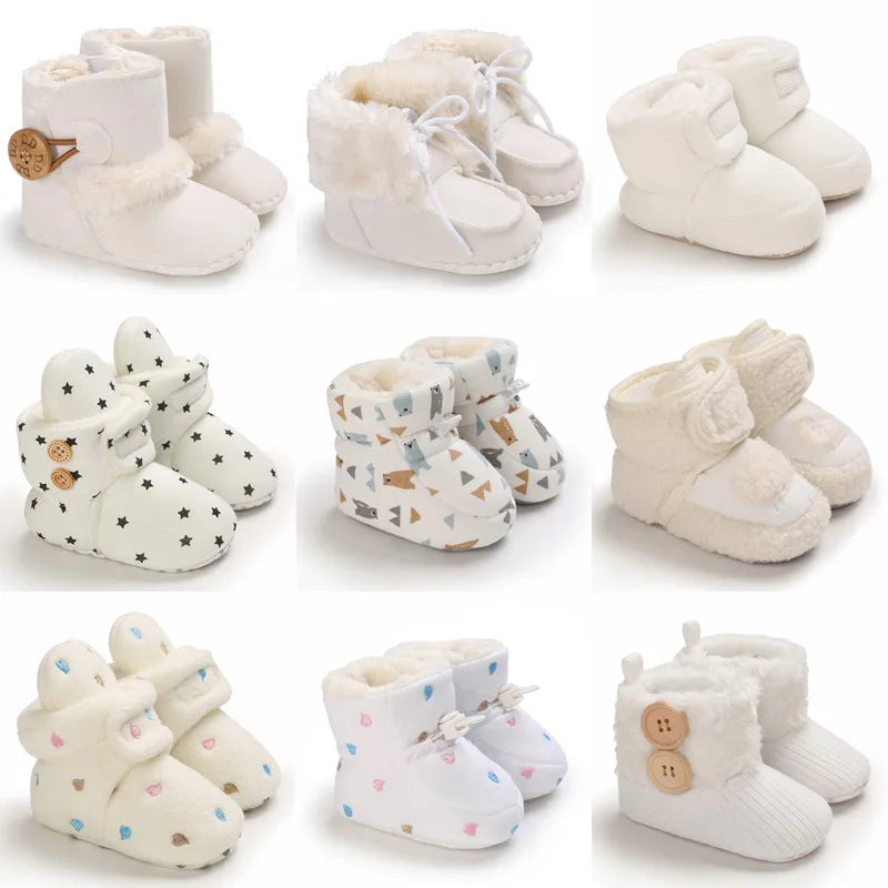 Boots Baby Girl Boys Winter Warm Shoes Solid Fashion Toddler Fuzzy Balls First Walkers Kid Shoes 0-18M