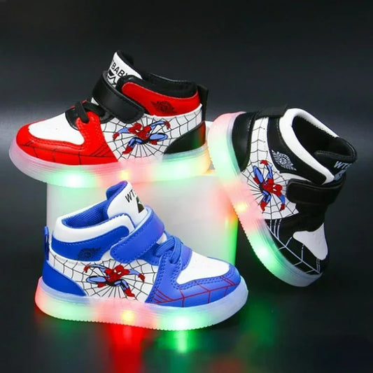 Disney Children's Led Light Shoes Fashion Design Spiderman Boys Sneakers Girls