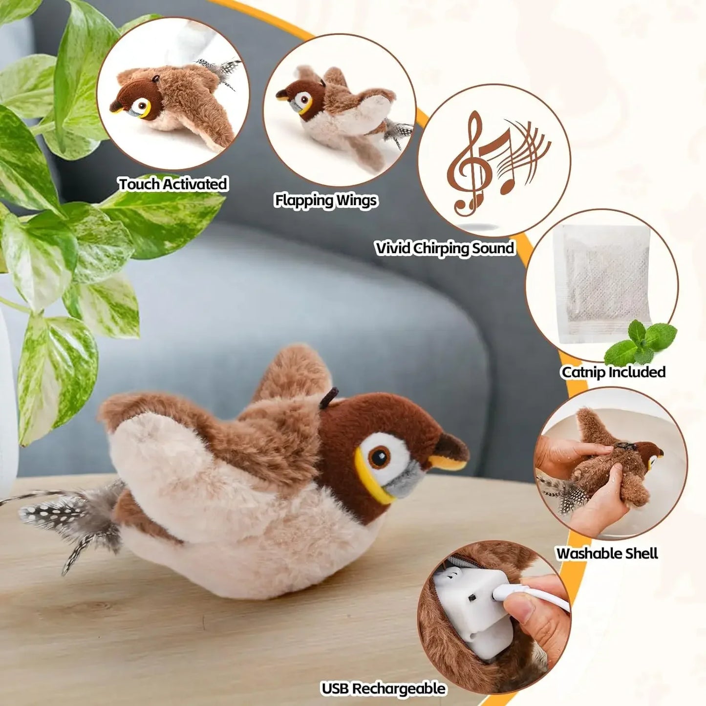 Interactive Cat Toy Rechargeable Chirping Flapping Bird | Product Universal