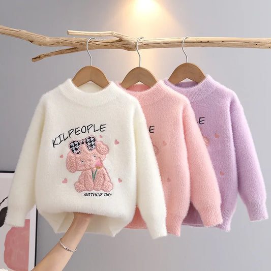 3-11Y New Winter Baby Girls Clothes Children Cartoon Dog Knit Sweater