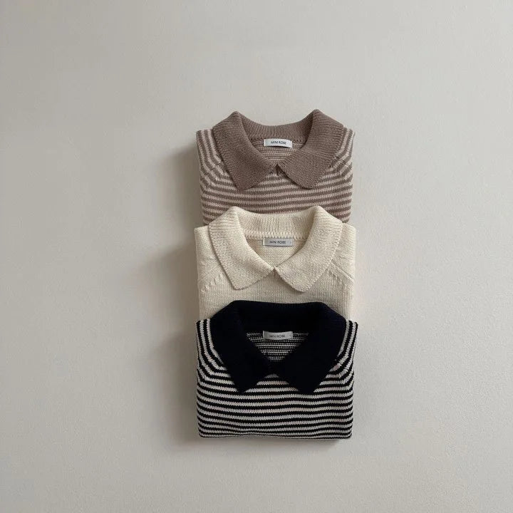 Sweater Kids Boys Girls Vintage Striped Lapel Sweater Cotton Baby Casual Polo Shirts