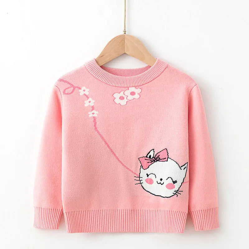 Little maven Kids Clothes 2024 Winter Autumn Baby Girls Children's Clothing Pink Sweater Casual Cartoon Cats 2-7 years