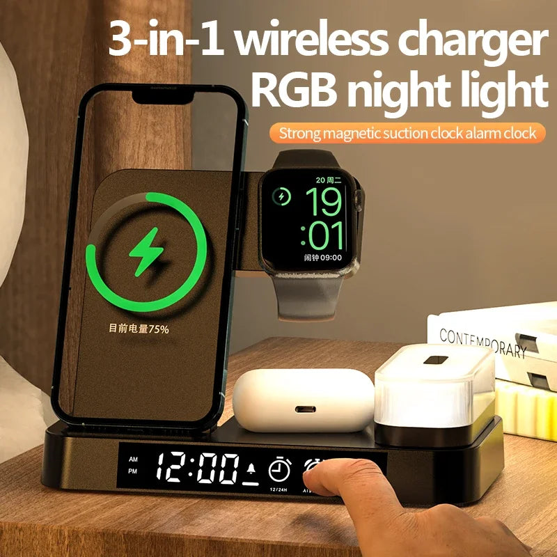 30W 3-in-1 Wireless Charger with Alarm Clock & Night Light | Product Universal