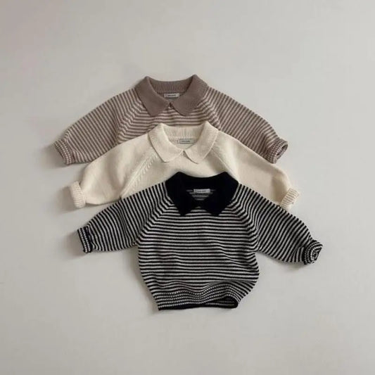 Sweater Kids Boys Girls Vintage Striped Lapel Sweater Cotton Baby Casual Polo Shirts