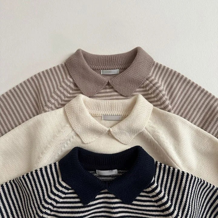 Sweater Kids Boys Girls Vintage Striped Lapel Sweater Cotton Baby Casual Polo Shirts