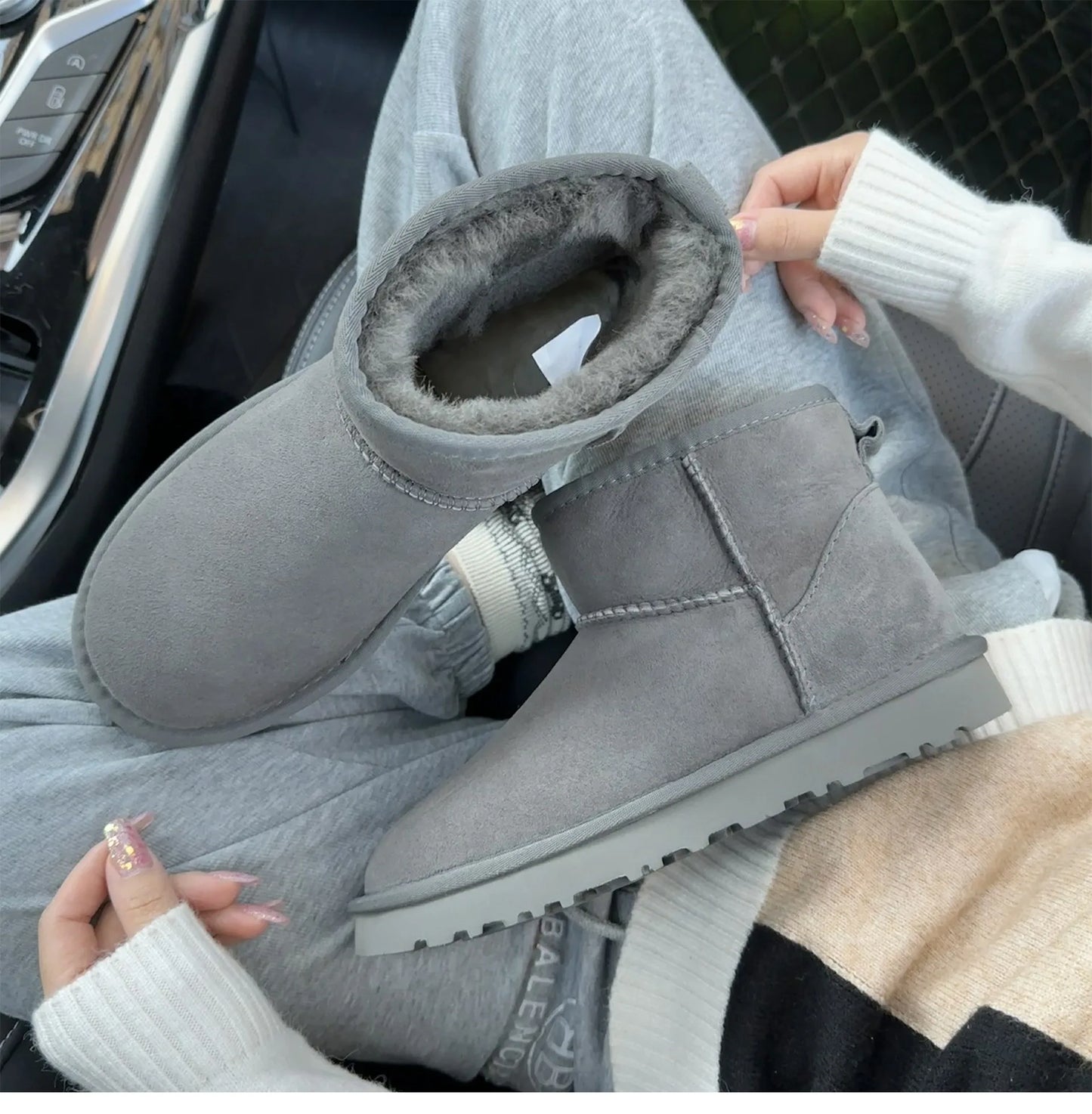 Men's and women's sheepskin and wool integrated snow boots, real leather and fur