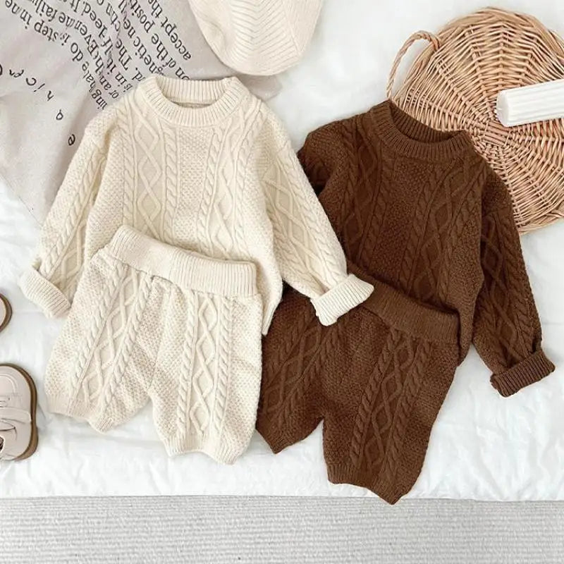 Autumn Winter Children Knitted Twist Sweater Set Kid Boy Girl