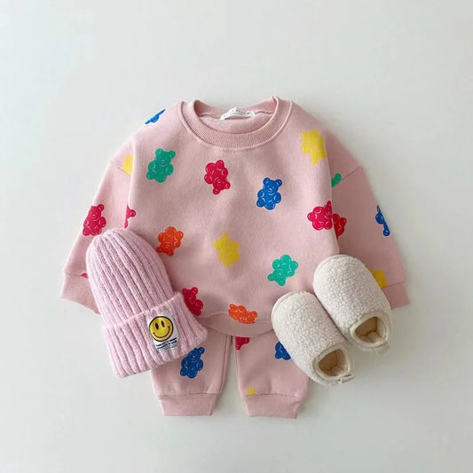 Cute Colourful Gummy Bears Tracksuit Baby Girl Sweet Loose Pullover Sweatshirts+