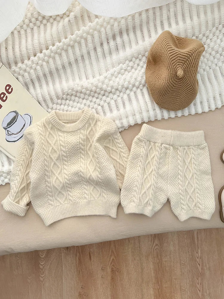 Autumn Winter Children Knitted Twist Sweater Set Kid Boy Girl