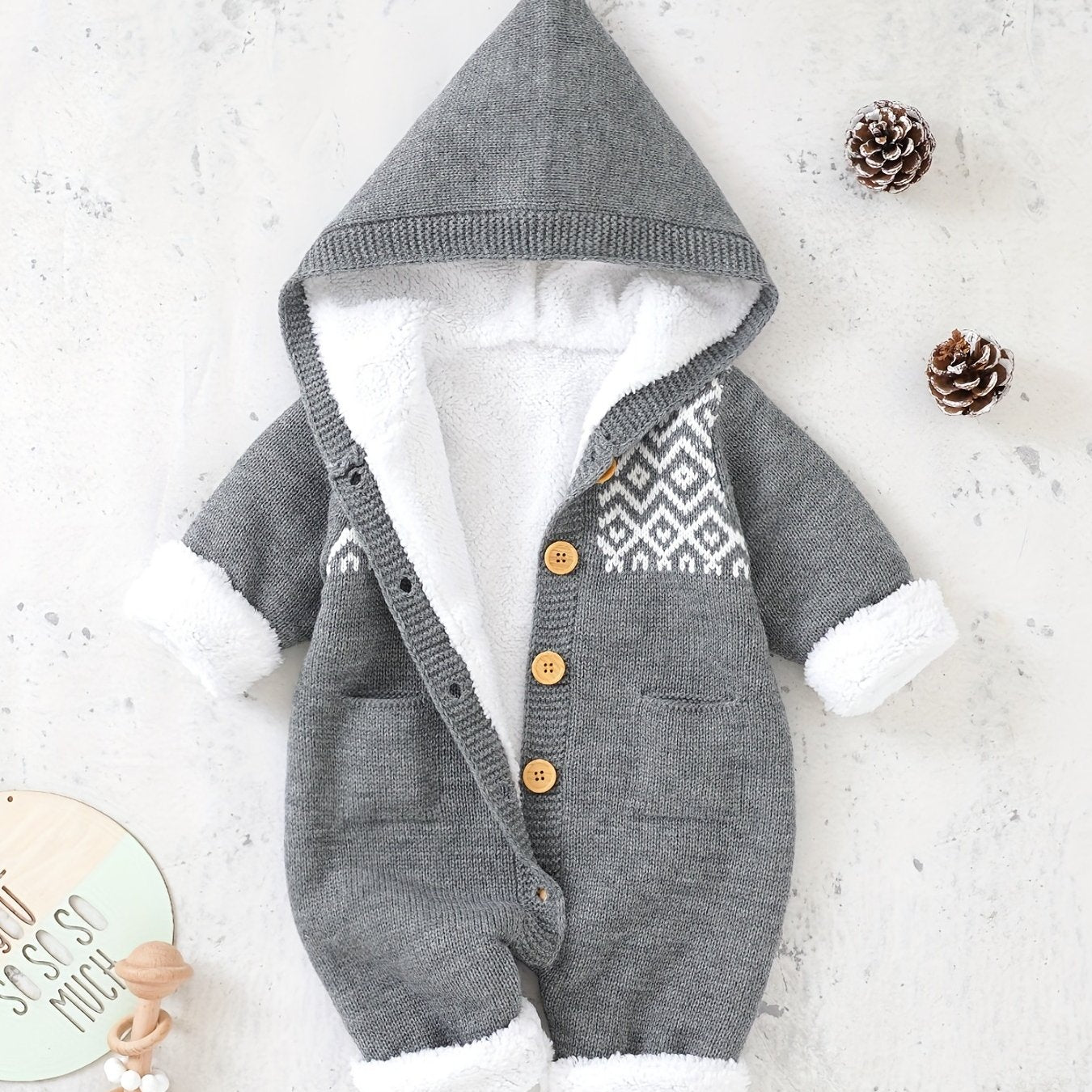 Newborn Boys And Girls Knitted Jumpsuit With Long Sleeve Hooded Pants Jumpsuit