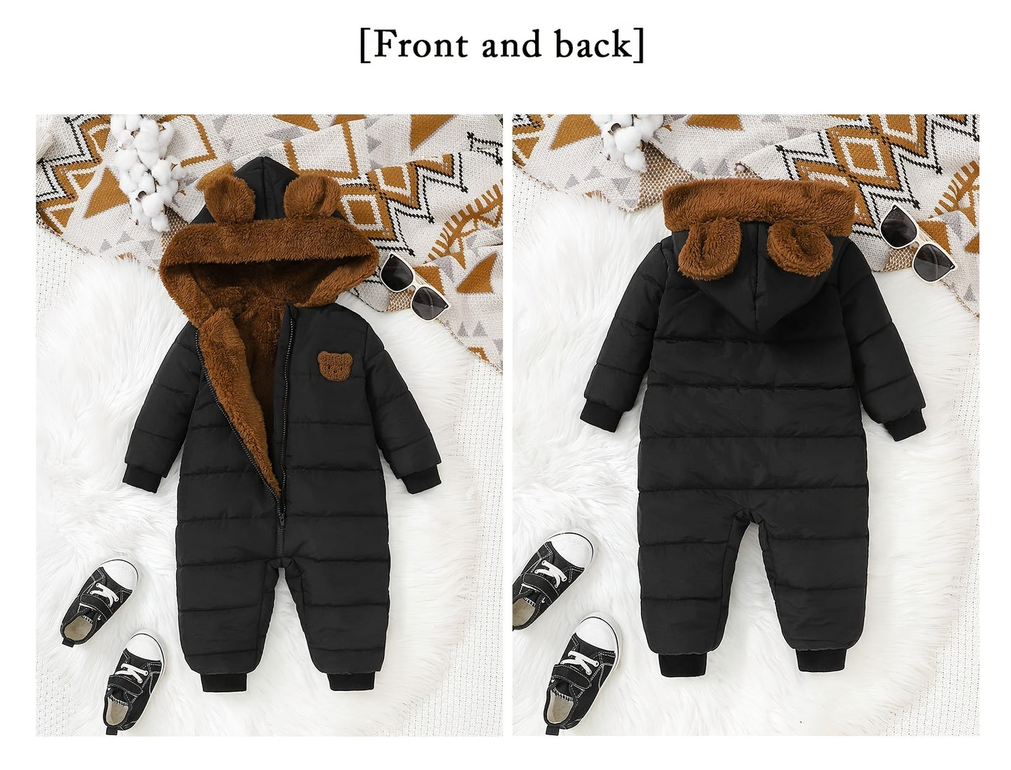 Winter Warmth Baby Boy'S Hooded Onesie,  Plush -Padded