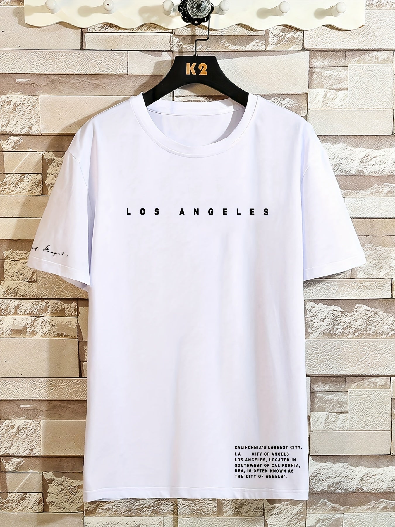 All-match Letter Men's Short Sleeve Crew Neck T-shirt, Summer Outdoor Sports.