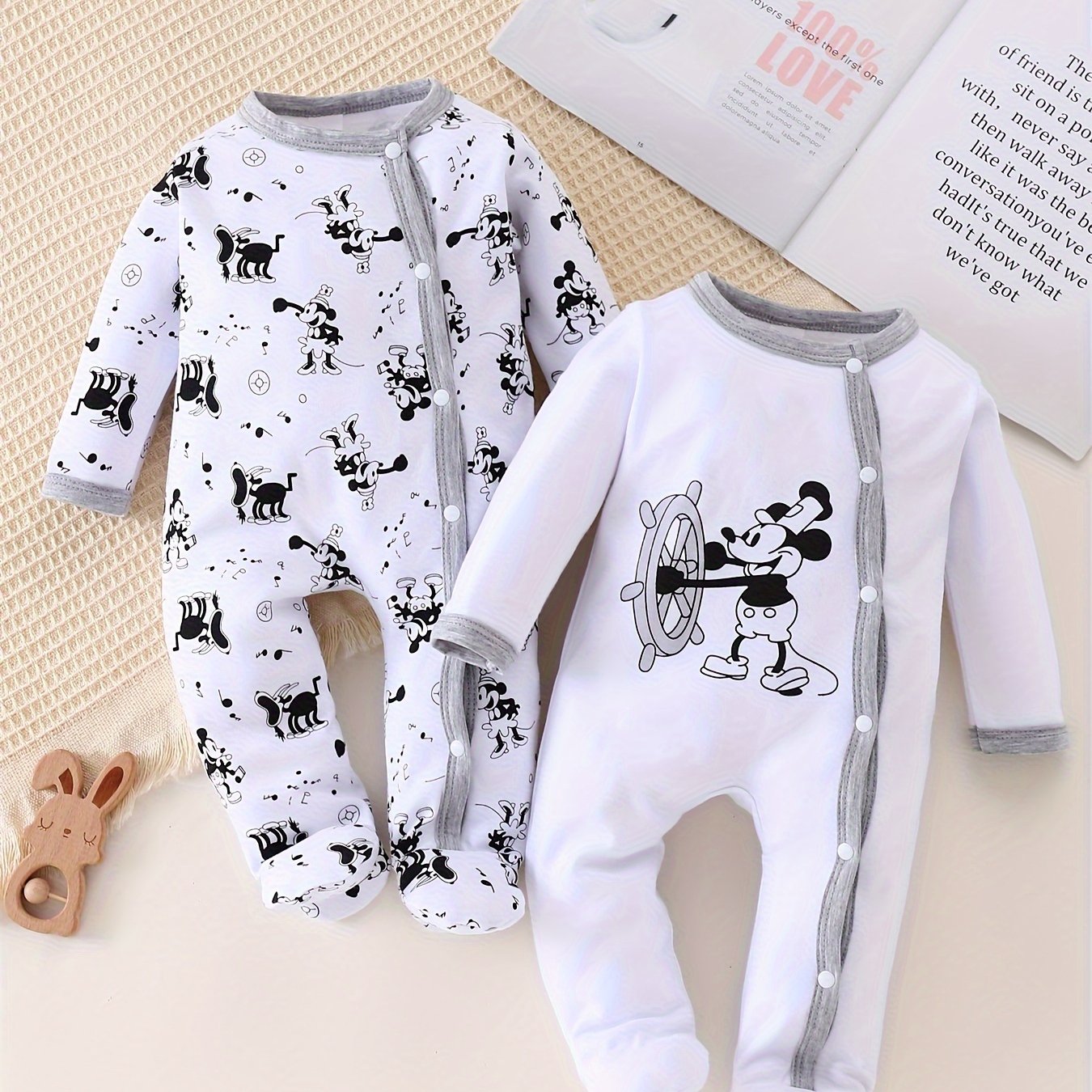 Children's Onesie Baby Autumn 100% Cotton Footed Onesie Cute Cartoon Teacher Ha Suit 2pcs Set Climbing Suit