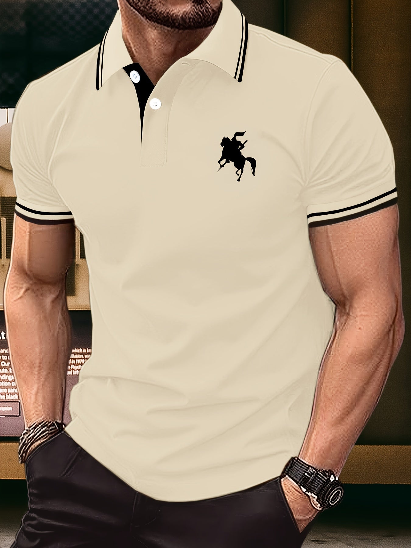 Men's Fashion Horse Riding Knight Pattern Henley Shirt | Product Universal