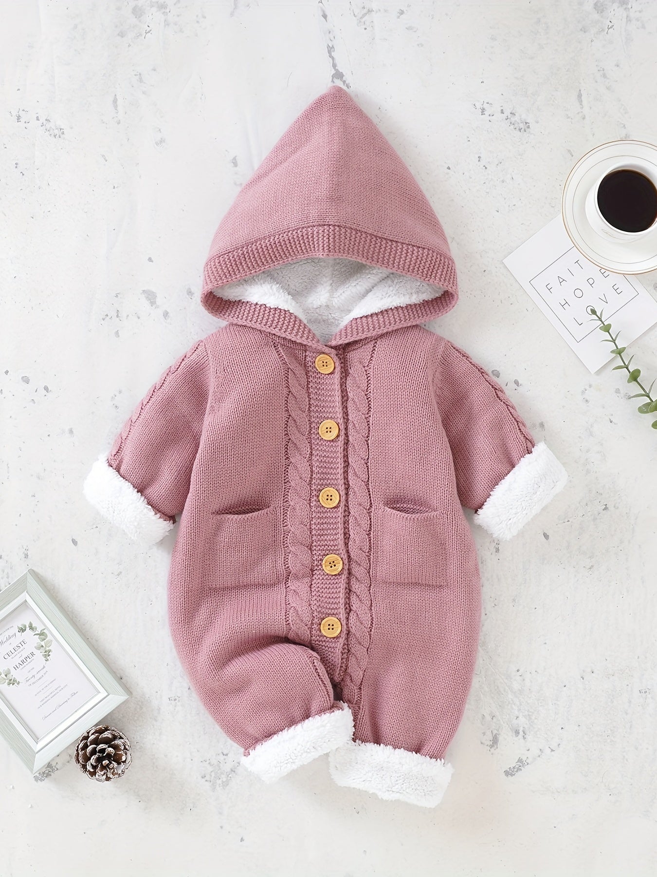 Newborn Boys And Girls Knitted Jumpsuit With Long Sleeve Hooded Pants Jumpsuit