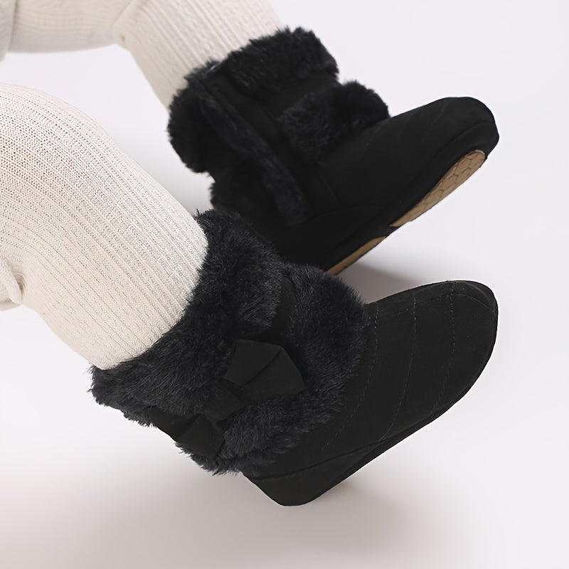 Cute Baby Girl Winter Boots with Bowknot - Soft, Warm,