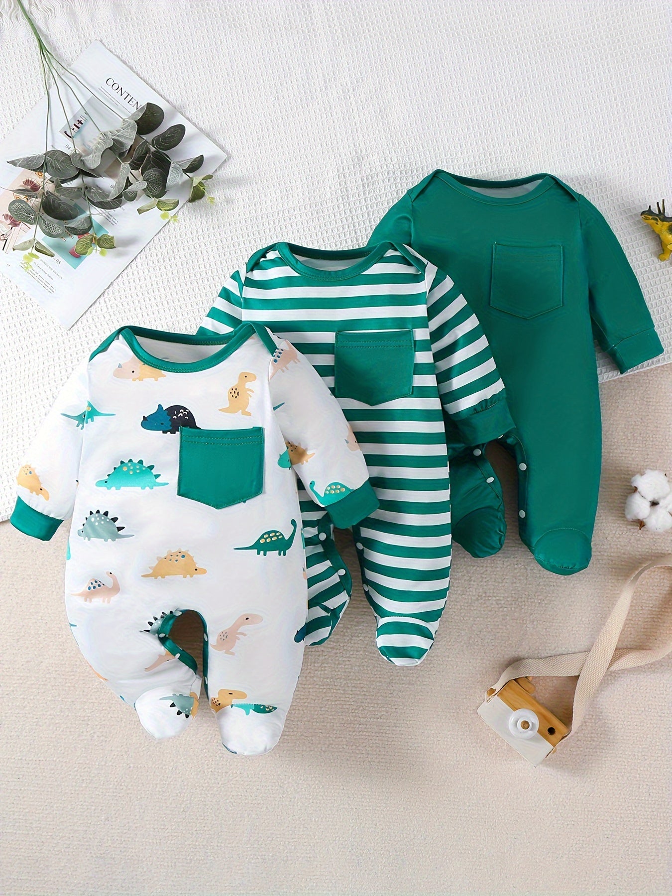 Baby Boys Star Printed Footed Bodysuit 3 Piece Outdoor Set