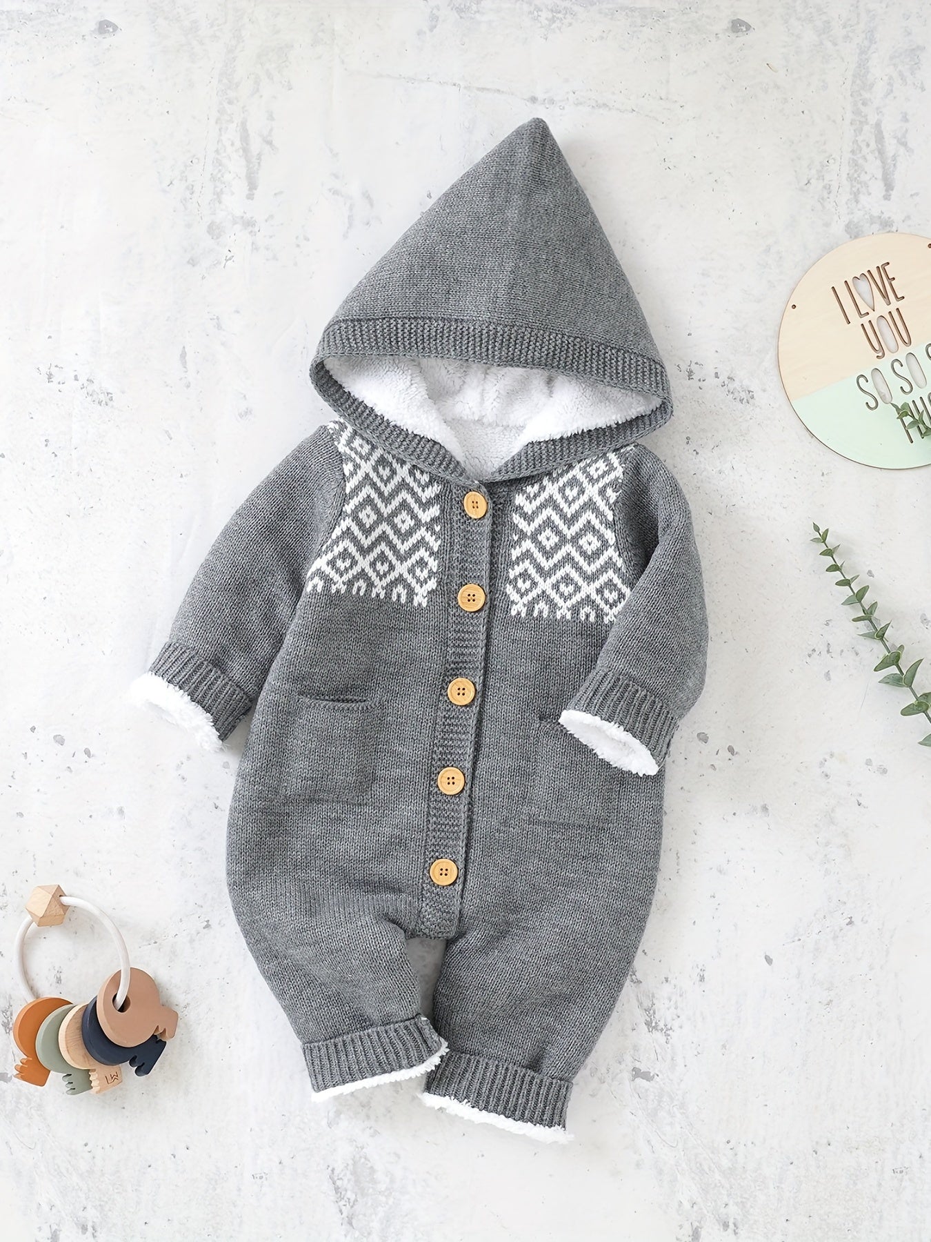 Newborn Boys And Girls Knitted Jumpsuit With Long Sleeve Hooded Pants Jumpsuit