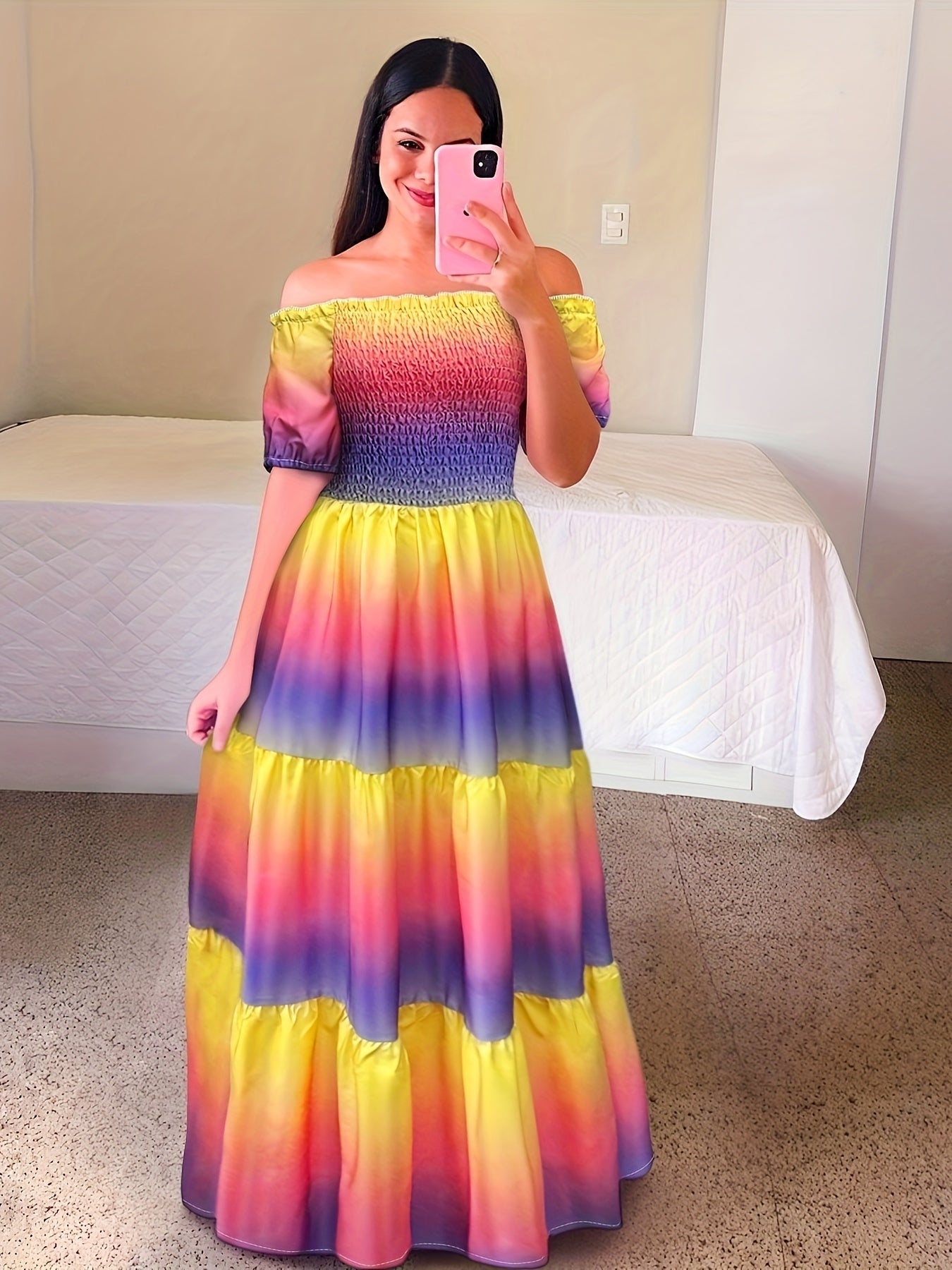 Gradient Print Tiered Dress,