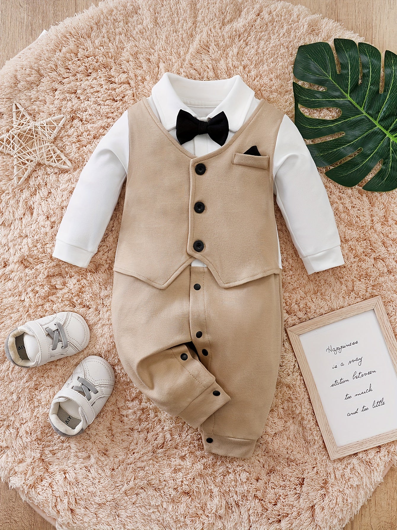 Infant's Bowtie Decor Gentleman Cotton Bodysuit,