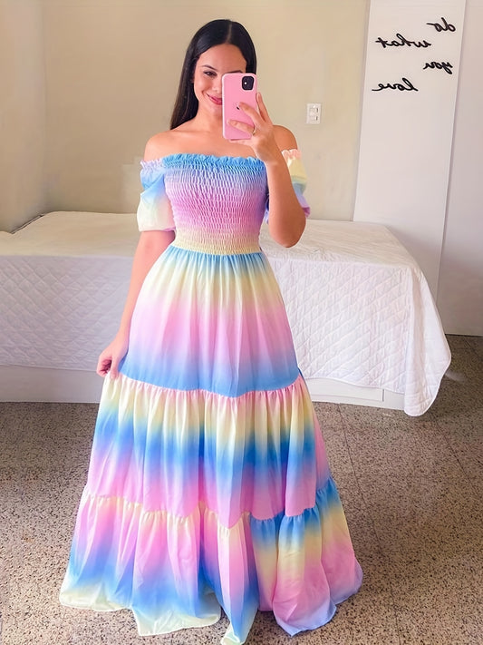 Gradient Print Tiered Dress,