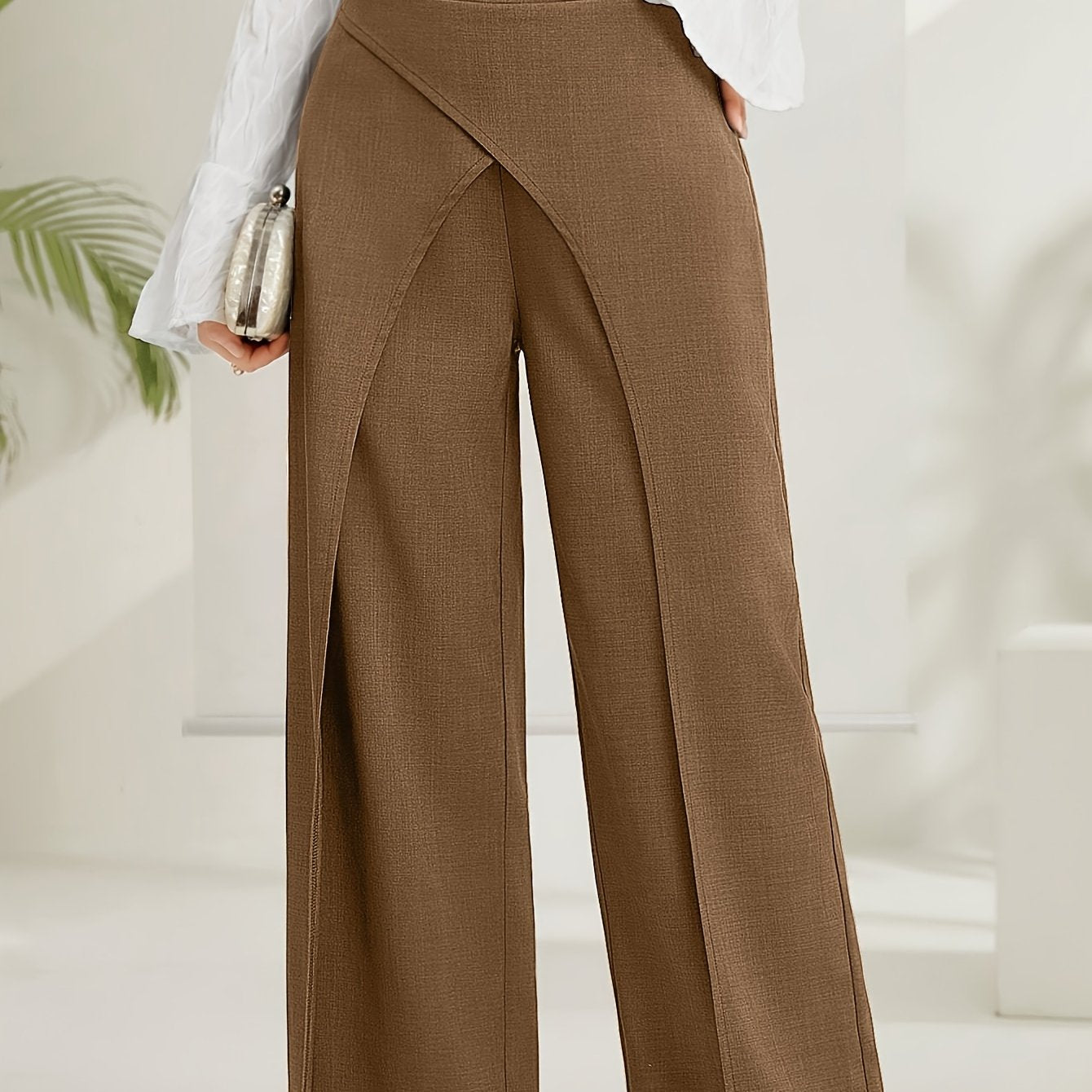 Solid Wide-Leg Layered Pants  | Product Universal