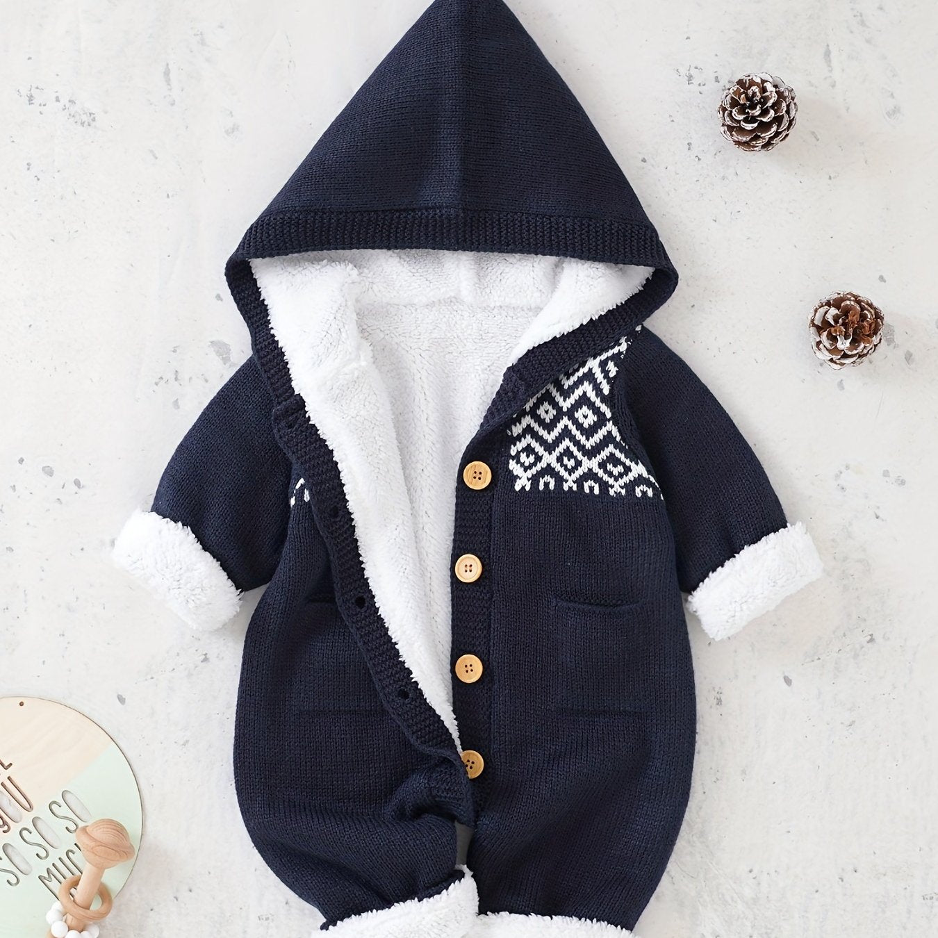 Newborn Boys And Girls Knitted Jumpsuit With Long Sleeve Hooded Pants Jumpsuit