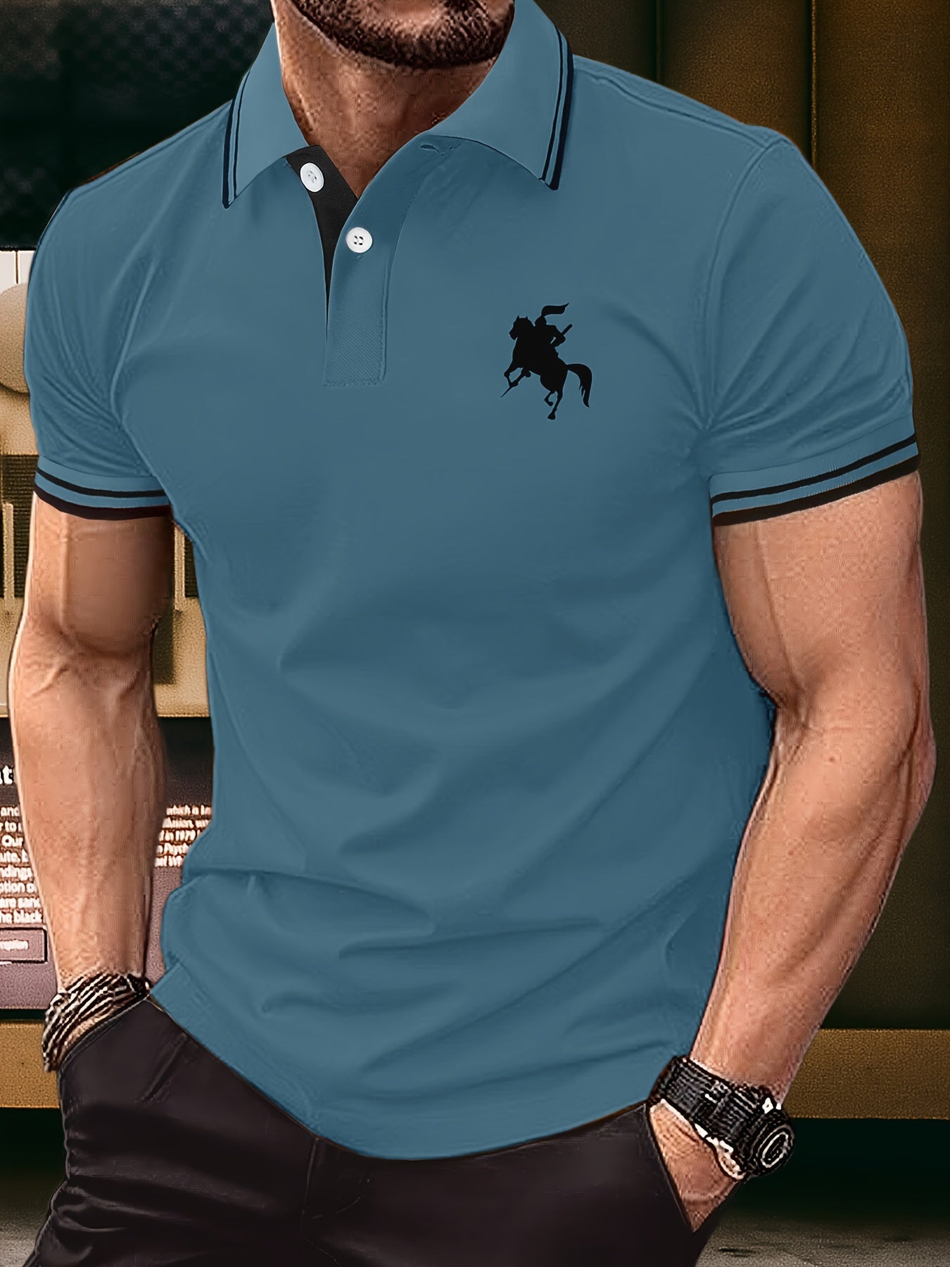 Men's Fashion Horse Riding Knight Pattern Henley Shirt | Product Universal